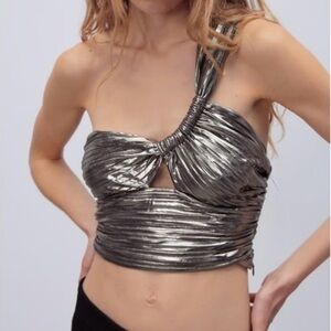 Zara Metallic Pleated top